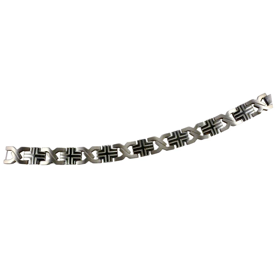 Pulseira masculina de aço inoxidável cetim polido elos cruzados - Imagem 1 de 1