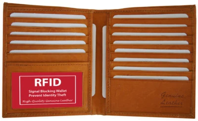 Cartera plegable delgada de cuero de vaca hipster europea con bloqueo RFID de 14 tarjetas Foto 1 de 4