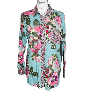 Soft Surroundings Scattered Roses Button Up Top Floral Petite Large Shirt Preppy - Picture 1 of 11