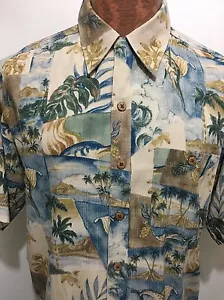 Camisa Tommy Bahama M Azul Delfines Palmeras Seda Hawaiana Islas Océano - Imagen 1 de 5