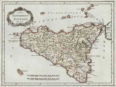 Mapa "Das Koenigreich Sicilien Nro. 450" (Sicília-Itália) Von Reilly-Busching, 1790 - Imagem 1 de 4