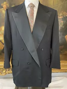 VTG Bespoke Gian Decaro Sartioria 48R Black Double Breasted Peak Tuxedo Jacket - Picture 1 of 9