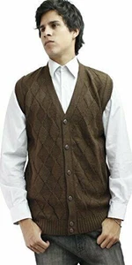Herren Weiche Alpakawolle Gestrickt V-Ausschnitt Knopf Golf Top Diamant - Picture 1 of 81