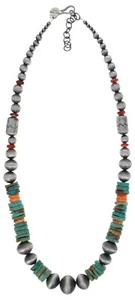 Collar de cuentas de plata de ley graduada hecho a mano con discos de turquesa Kingman - Imagen 1 de 2