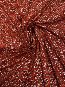 Red Bandana Paisley Design Luxury Nylon Spandex With Foil 4-way Stretch 58/60” - Picture 1 of 11