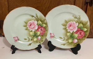 (2) Vintage Lefton Handpainted China Desser/Salad Plates Hertage Rose 7 inch - Picture 1 of 5