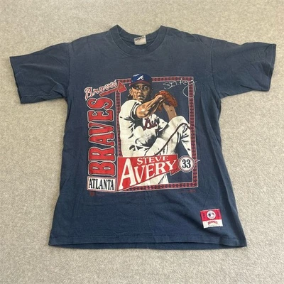 Vintage Atlanta Braves Shirt Mens Blue Large 1992 Steve Avery MLB 90s Nutmeg - Image 1 of 4