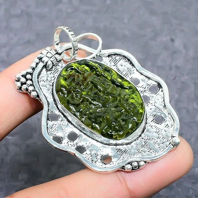 Ювелирный кулон из серебра 925 пробы с молдавитом кварцем 1,97 дюйма a724 - Изображение 1 из 3