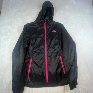 The North Face Windbreaker Hooded Jacket Women’s XL Black/ Pink Zip Up - Picture 1 of 9