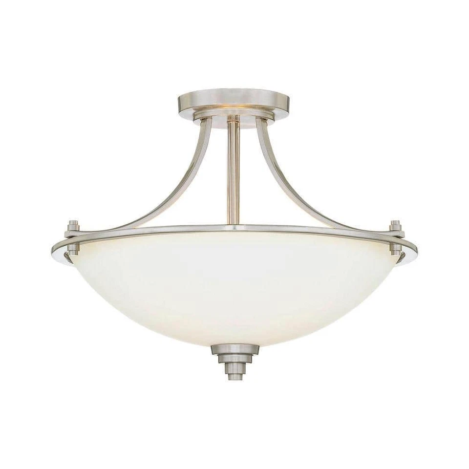 Millennium Lighting 3-Light Satin Nickel Semi Flush Mount w/Etched White Glass - Image 1 of 4