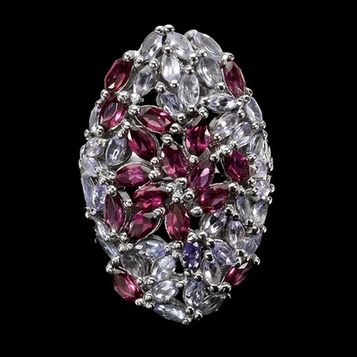 925 Sterling Silver Ring Marquise Rhodolite Tanzanite Gemstone Jewelry Size 8.5 - Image 1 of 4