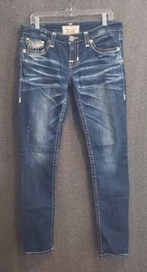 Big Star Jeans Women 30L Jenae Blue Straight Leg Distressed Whiskered Denim EUC - Picture 1 of 13