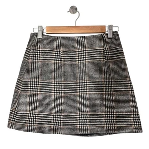 ASTR The Label Black Tan White Wool Plaid Mini Skirt Small - Picture 1 of 4