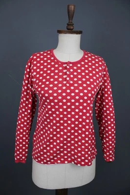 Marimekko Red & White Polka Dot Long Sleeve Crew Neck Snap Front Blouse Top Sz S - Image 1 of 4