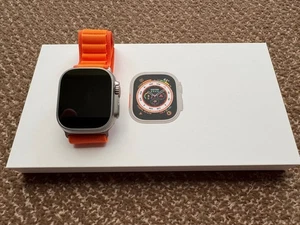 Apple Watch Ultra 1st Gen 49mm Cellular Titanium - Orange Alpine Loop Strap M/L - Picture 1 of 11