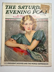 SATURDAY EVENING POST  March 11 1933 - STONE cover / Depression / HERBERT HOOVER - Picture 1 of 9