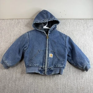 Giacca Carhartt denim vintage bambino taglia 4T coperta con cappuccio foderata - Foto 1 di 5