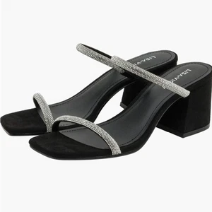 Lisa Vicky Mood Pavé Block Heel Slide Sandal Black and Silver Women's Sandals 8M - Picture 1 of 13