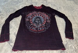 Affliction MENS Sz Small Reversible Red Black Long Sleeve Graphic Shirt - Picture 1 of 6