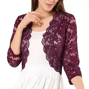 Allegra K Women's 3/4 Sleeve Sheer Floral Lace Shrug Top Burgundy Size XL - NWT - Picture 1 of 11