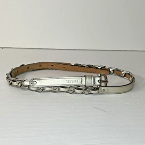 Fossil Leather and Chainlink Metallic Silver Women's Belt Size Small Punk Emo - Picture 1 of 11