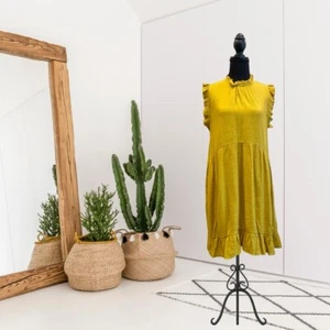 PINCH Women’s M Sleeveless Ruffle Trim Lightweight Dress Mustard Green - Picture 1 of 10