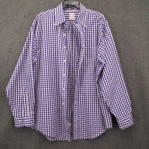 Brooks Brothers Button Down Shirt Men's L Long Sleeve Purple Gingham Pocket