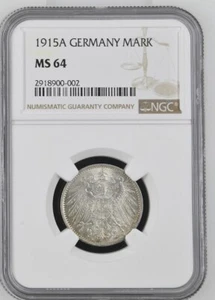 1915-A Germany Silver 1 Mark - William II - NGC MS 64 - Picture 1 of 2