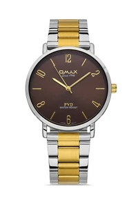 OMAX MEN'S WATCH SEIKO MVMT, 2 TONE BAND & BRONZE DIAL, S. STEEL WATER RESISTANT - Picture 1 of 6