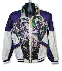 Vtg East West 80’s 90’s Retro Windbreaker Jacket Sz M Nylon Shoulder Pads Purple - Picture 1 of 14