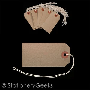 50 Strung Reinforced Tags 96mm x 48mm Luggage Labels Tag String Buff Manilla - Picture 1 of 1