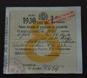 Spain. National Driver Licence during Spanish Civil War 1938-     1 - Picture 1 of 2