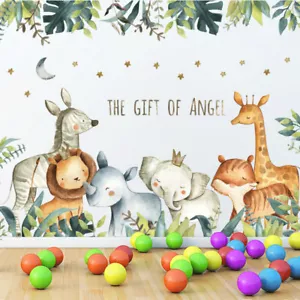 Removable Wall Decals Kids Room Nursery Safari Jungle Animal Watercolour Fun DIY - Picture 1 of 5