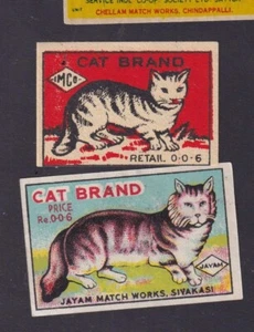 2 Ancienne étiquette Allumettes Inde BN1835941 Chat - Picture 1 of 1