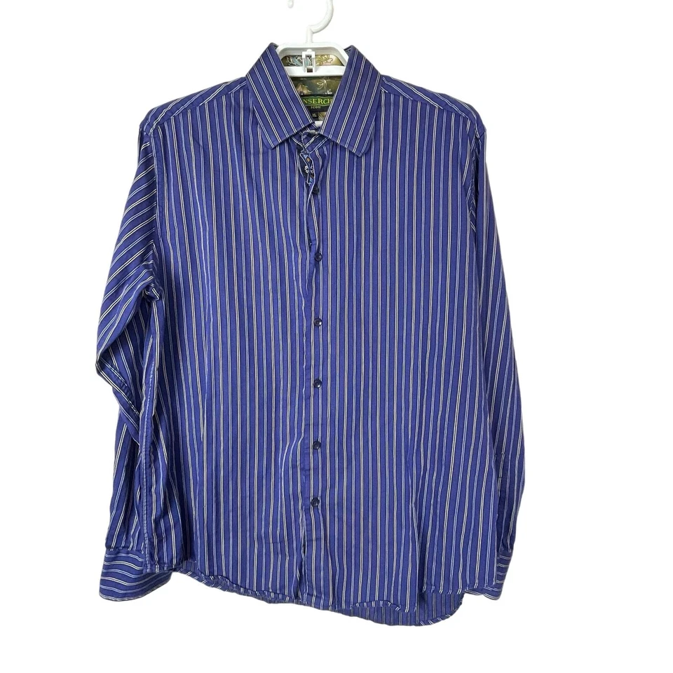 INSERCH Icon Men’s XL Blue White Striped Jacquard Cotton Shirt Button Up - Image 1 of 4