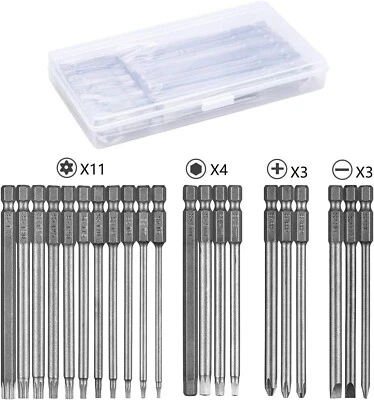 21 Stück Schraubendreher Bit Satz Lang, Torx Bit Set Magnetisch T6-T40, Hex, PH2 - Bild 1 von 4