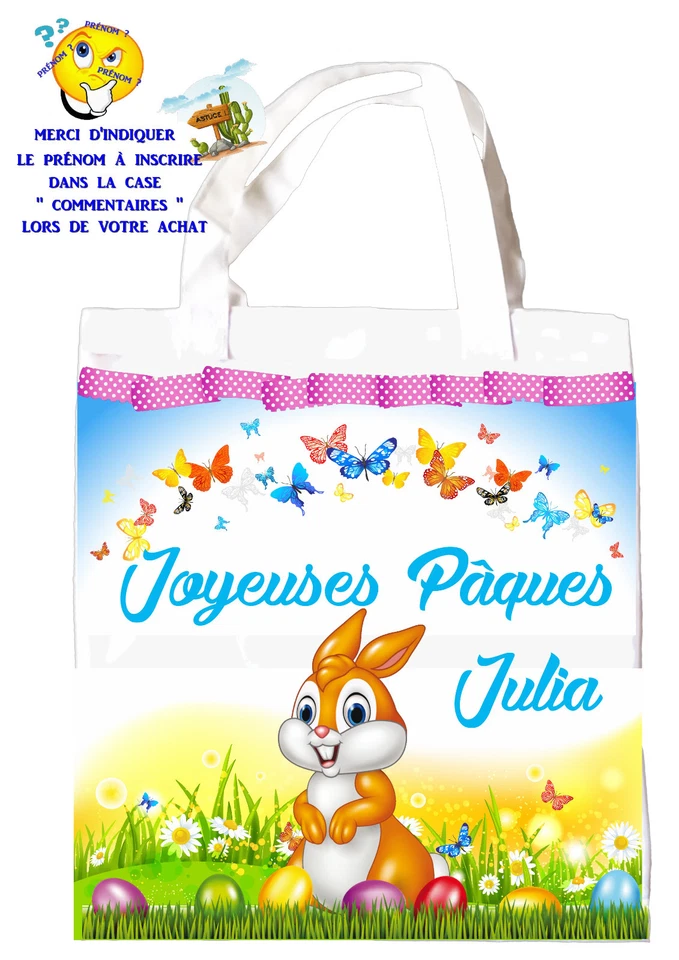 DE SI JOLIES CHOSES Einkaufstasche Frohe Ostern Tasche für die Eiersuche Geschenktüte Ref. 50