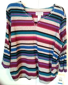 Alfred Dunner, Petite XLg, Multi Color Stripe Top, New - Picture 1 of 3