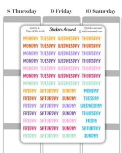 Small Rainbow Days of the Week Script Planner Sticker, Journaling Stickers - Picture 1 of 1