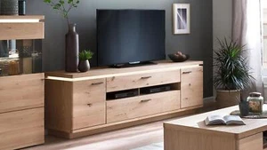 Lowboard Massivholz TV-Board Barcelona Balkeneiche Metall schwarzgrau 210 cm - Bild 1 von 13
