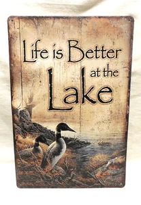 New Life is Better at the LAKE Ducks Sign 8 X 12 Distressed Look - Picture 1 of 4