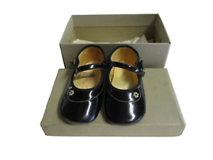 Vtg Girls Childrens Black Floral Baby Infant Shoe Montgomery Ward Child  W/ Box