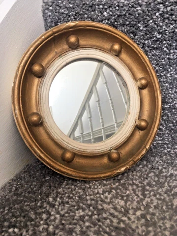 MINIATURE VINTAGE 60'S ROUND REGENCY STYLE PLASTER BALL BUTLERS PORTHOLE MIRROR Cover