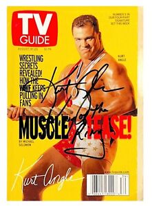 WWE KURT ANGLE HAND SIGNED AUTOGRAPHED AND INSCRIBED TV GUIDE BOOK WITH COA RARE