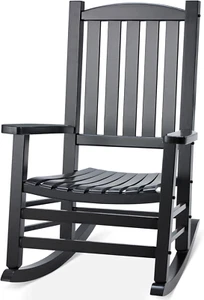 Wood Outdoor Rocking Chair, Oversized Patio Rocking Chair W/400Lbs Support & Hig - Picture 1 of 9