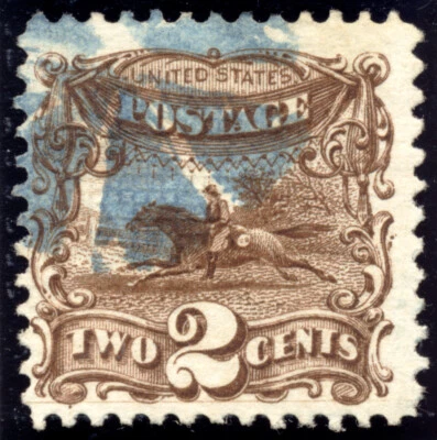 US 113 2c Pictorial issue 1869 Post Horse and Rider blue circle of wedges cancel - Image 1 of 2