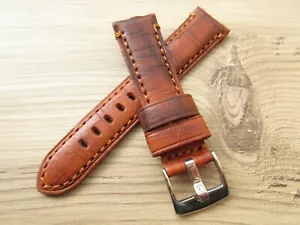 Handmade Padded Brown Italian Leather 22mm 24mm Watch Strap S/S Buckle - Picture 1 of 8
