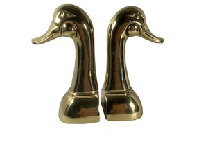 VTG Brass Duck Head Bookends Heavy Decor Mid-Century Modern 10” Tall X 4.5” - Picture 1 of 5