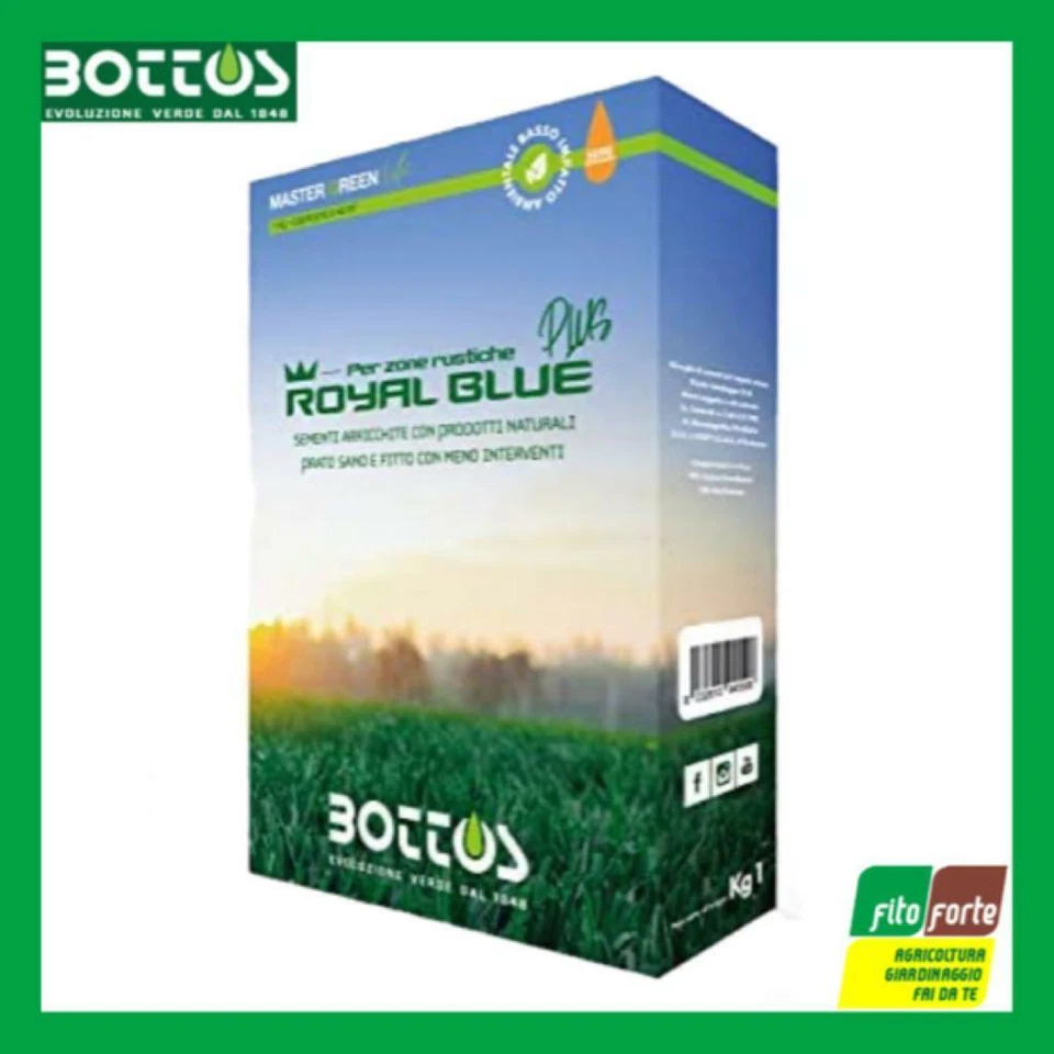 ROYAL BLUE PLUS BOTTOS 1KG SEMENTI PROFESSIONALI CONCIATE PRATO VERDE RESISTENTE - Immagine 1 di 1