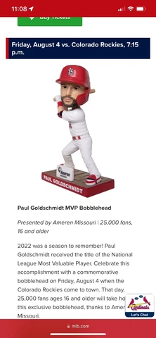 St. Louis Cardinals Paul Goldschmidt MVP Bobblehead Presale 8/4 Cover